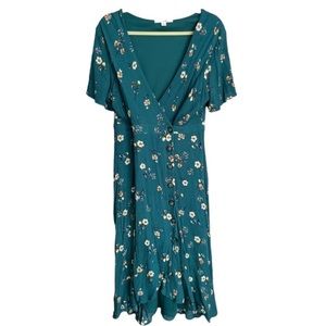 Francesca Miami Women's Green Floral Wrap Boho Ruffle Dress Sz Large